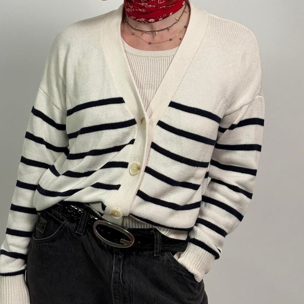 The Loft Navy & White Striped Cardigan | Classic Cotton